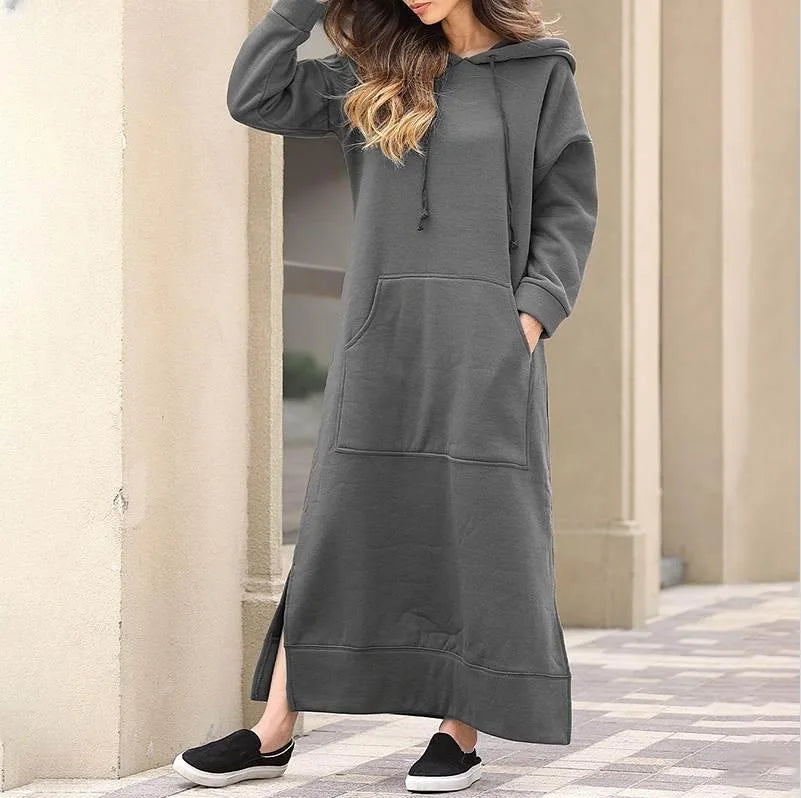 Hoodies Dress Lace-up Midi Robe Hooded