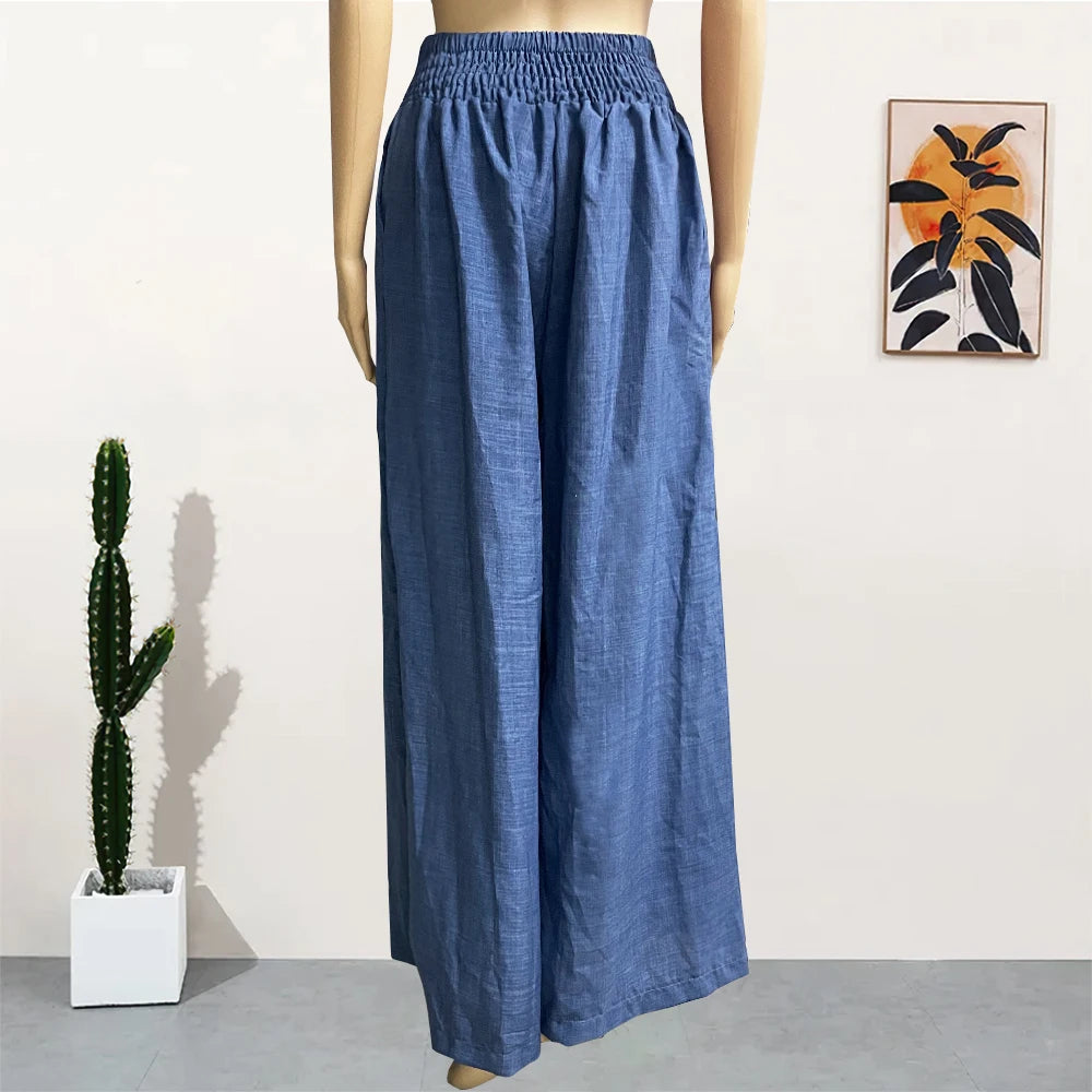 High Waist Solid Color Wide Leg Pants
