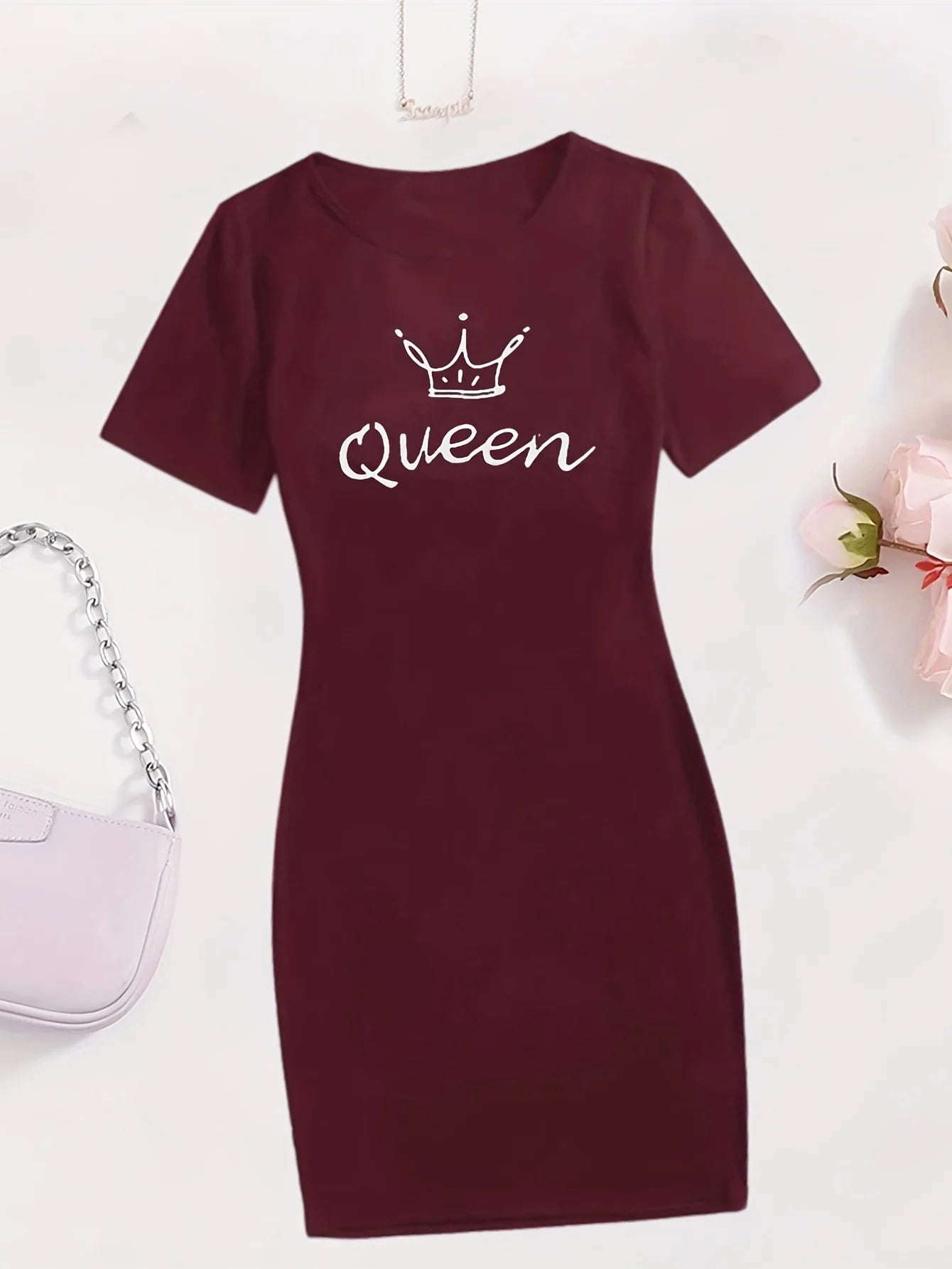 Queen Print Casual Loungewear Tee, Casual Nightdress