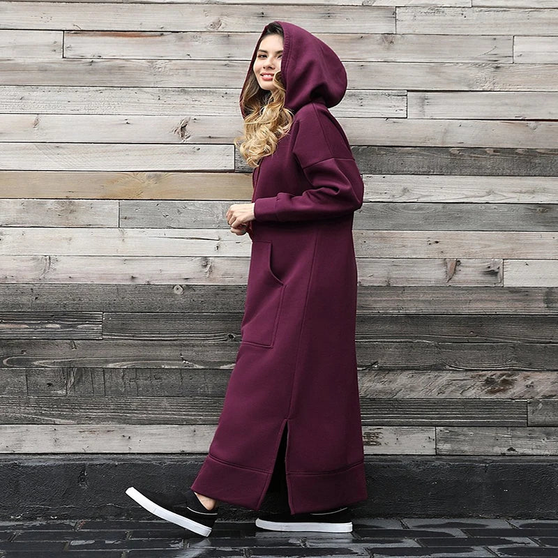 Hoodies Dress Lace-up Midi Robe Hooded