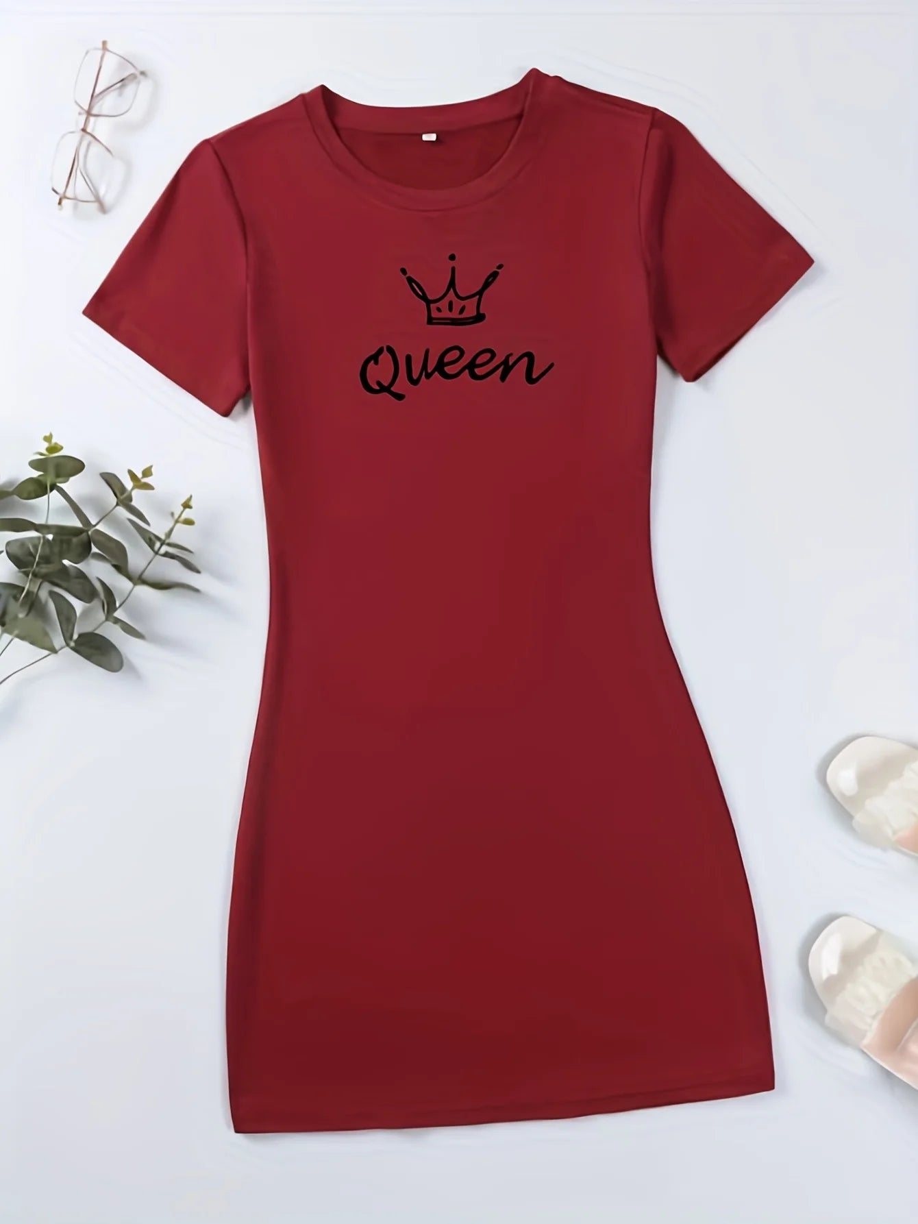 Queen Print Casual Loungewear Tee, Casual Nightdress