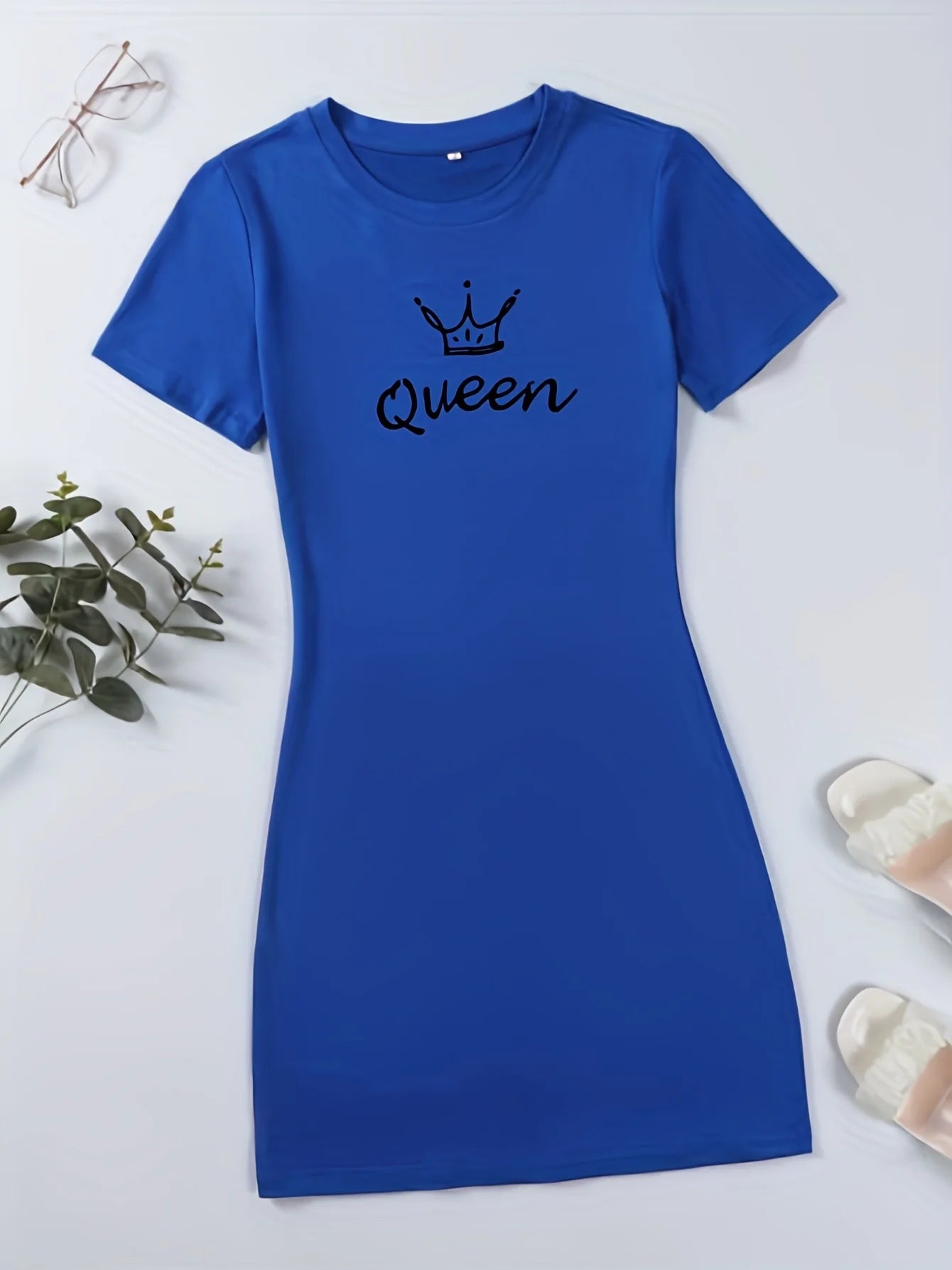 Queen Print Casual Loungewear Tee, Casual Nightdress
