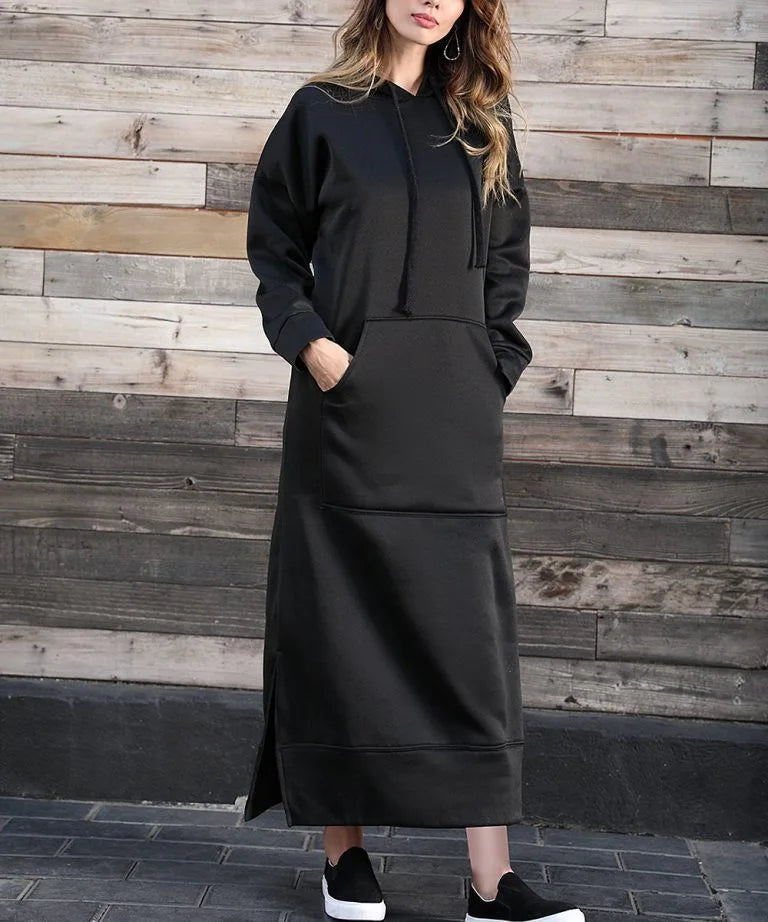 Hoodies Dress Lace-up Midi Robe Hooded