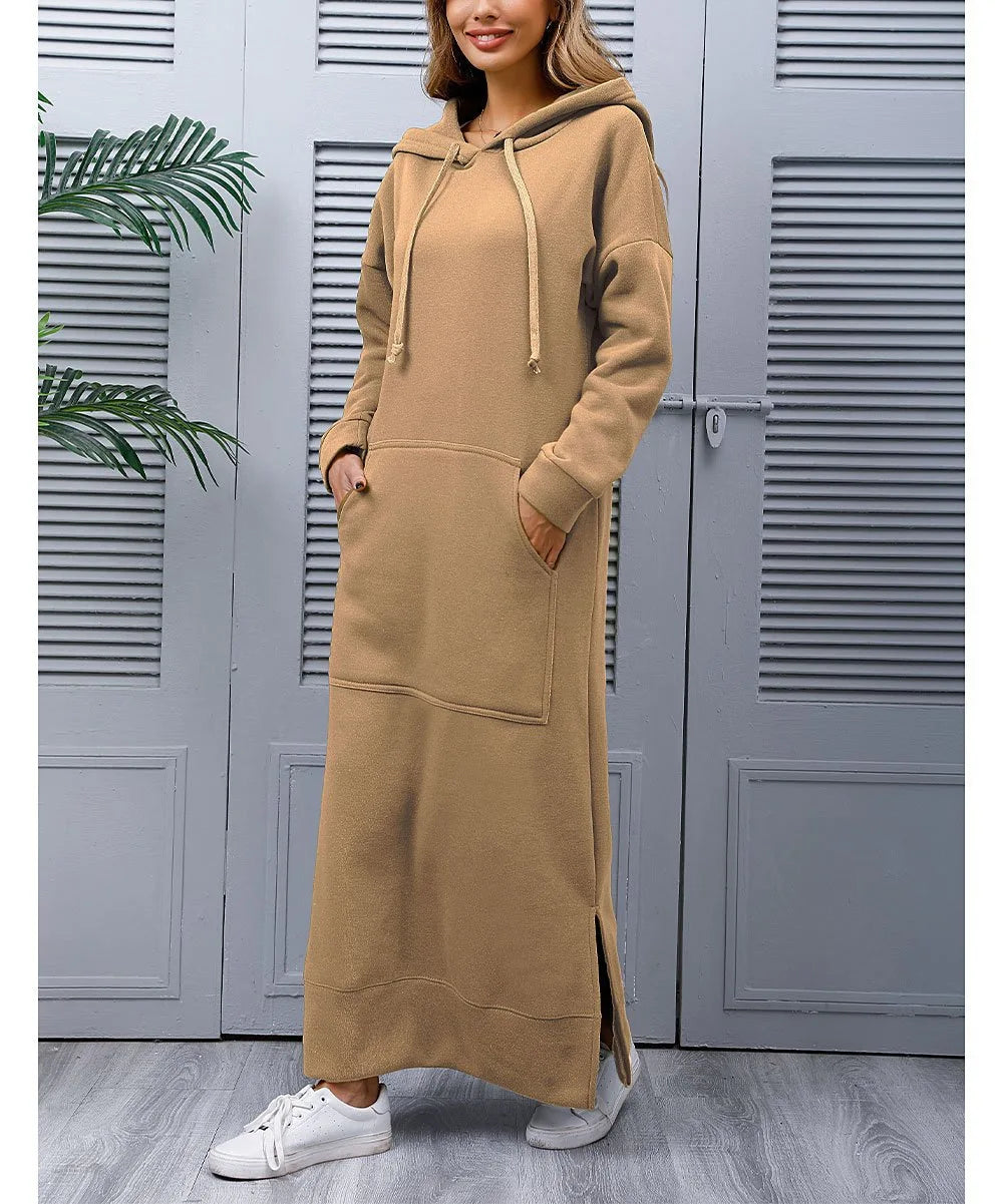 Hoodies Dress Lace-up Midi Robe Hooded