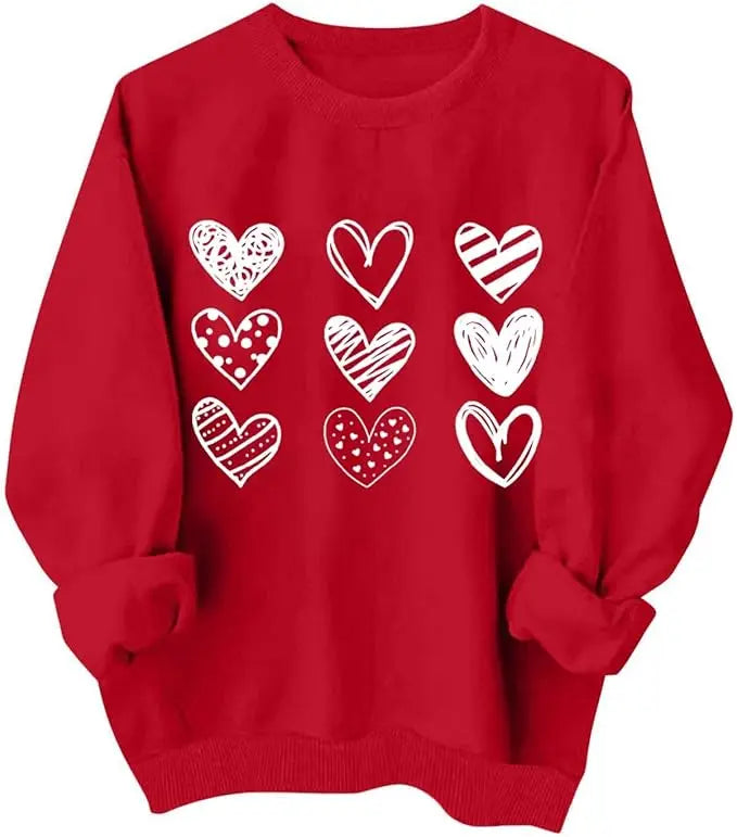 Heart Print Long Sleeve Sweatshirt More Patterns
