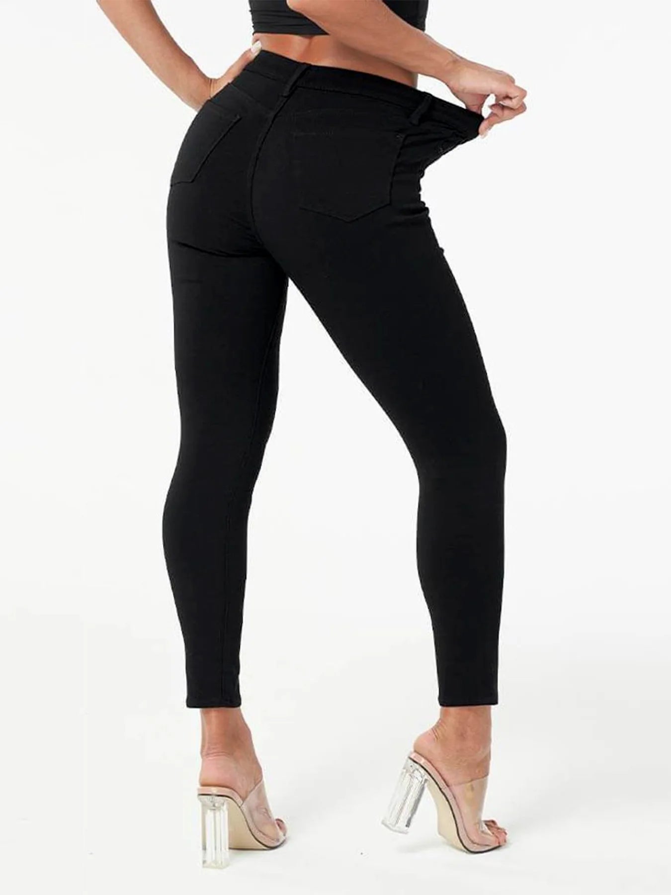 Black High Waist Skinny Jeans Stretch  Denim