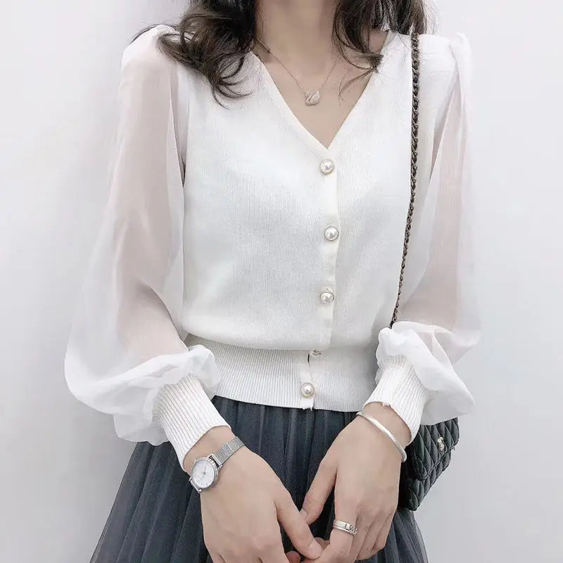 Blouses Knitted Button Long Sleeve