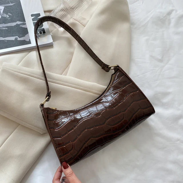 Fashion Leather Alligator Pattern Armpit Handbag