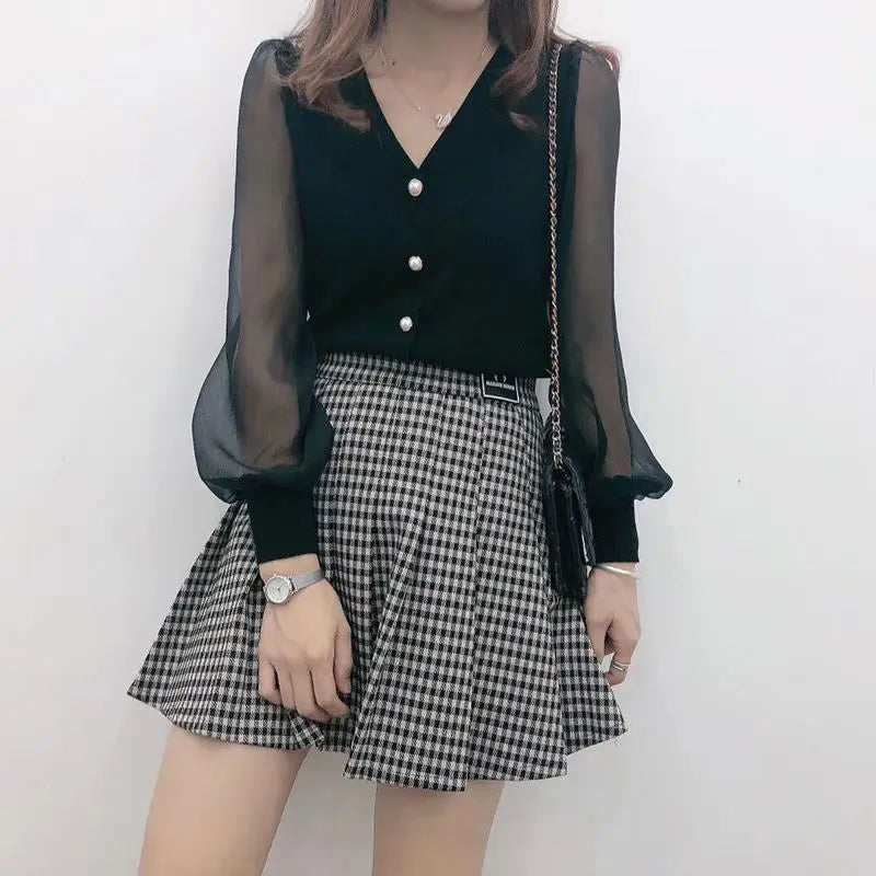 Blouses Knitted Button Long Sleeve