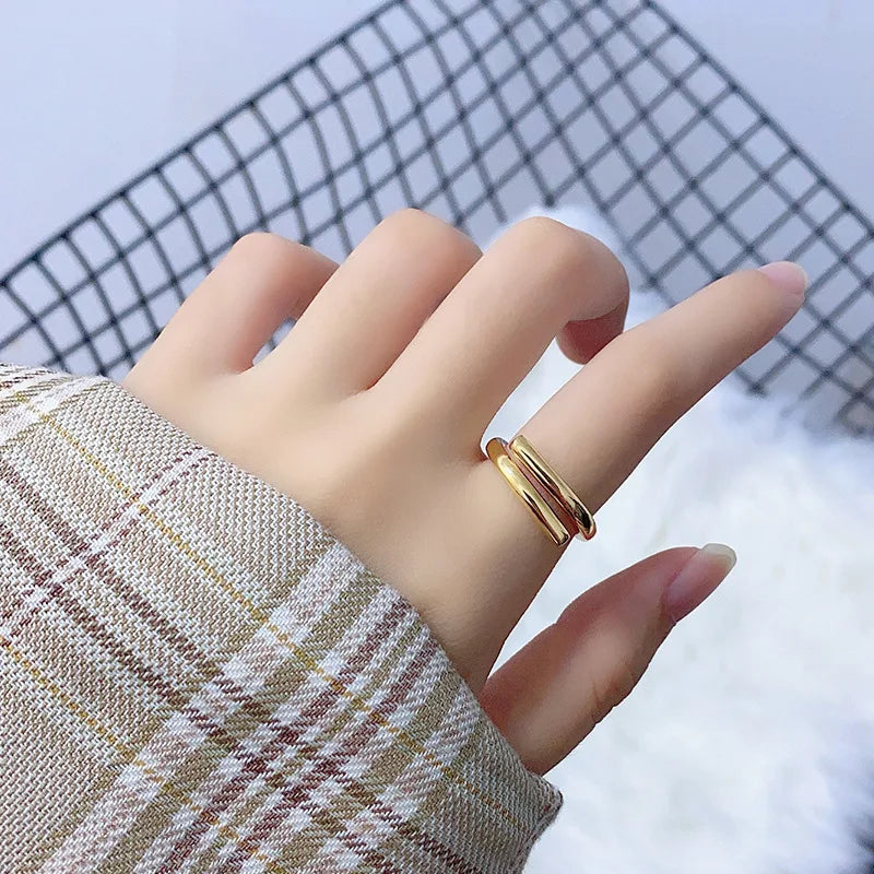 Silver Color Double Layer Geometric Ring Handmade
