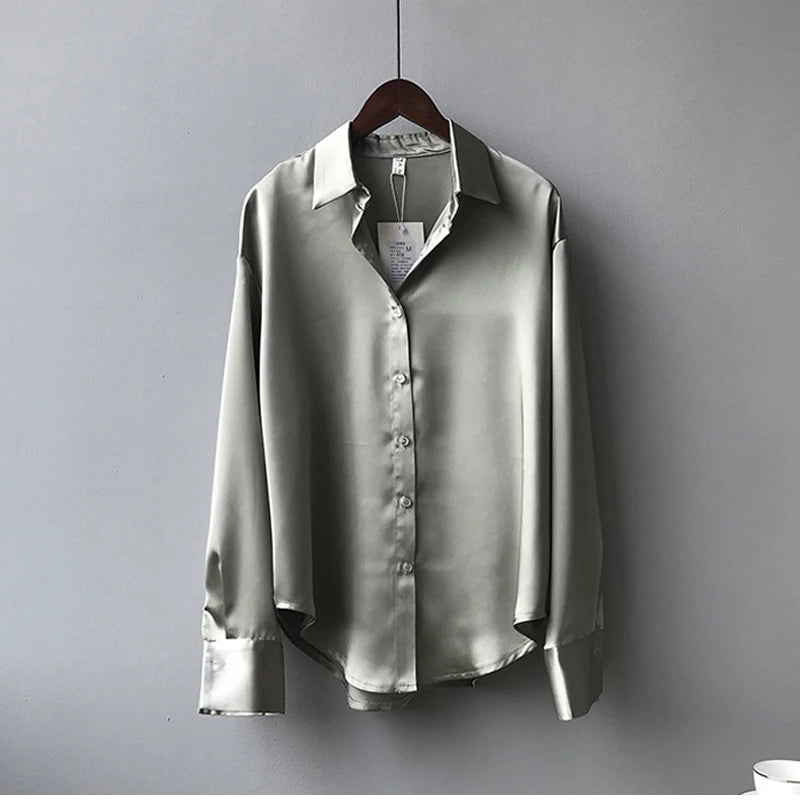 Satin Silk Shirt Long Sleeves Female Shirts