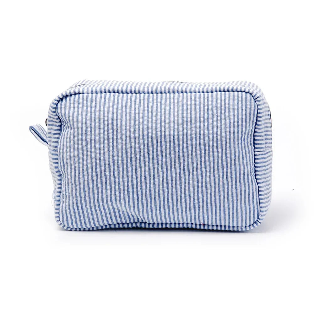 Seersucker Ruffle Cosmetic Travel Bag Makeup Bag