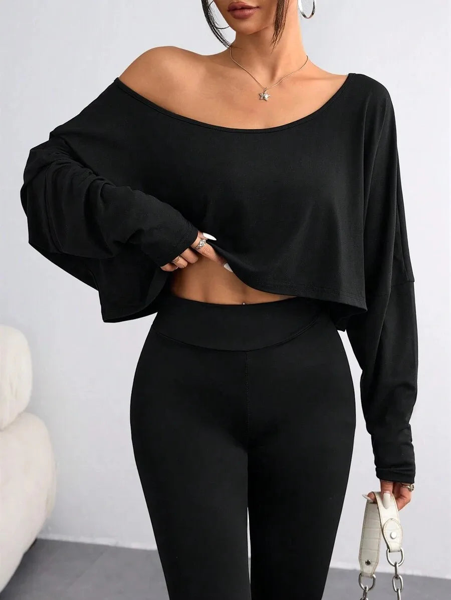Black Long Sleeve Crop Top








 T-shirt Casual Asymmetrical Neck Strapless