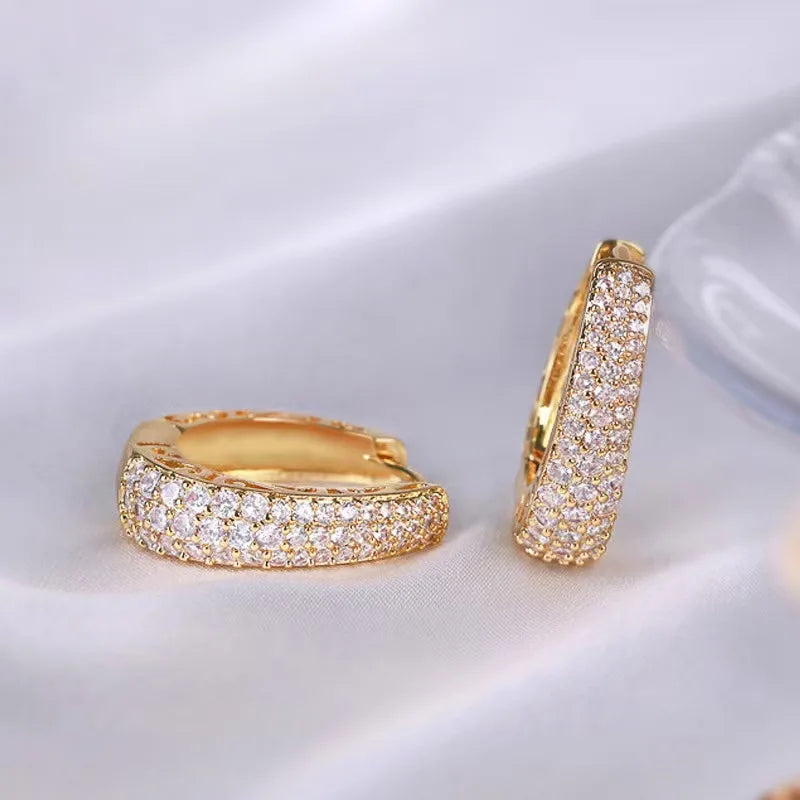 Gold Color Hoop Earrings Paved Dazzling CZ Stones