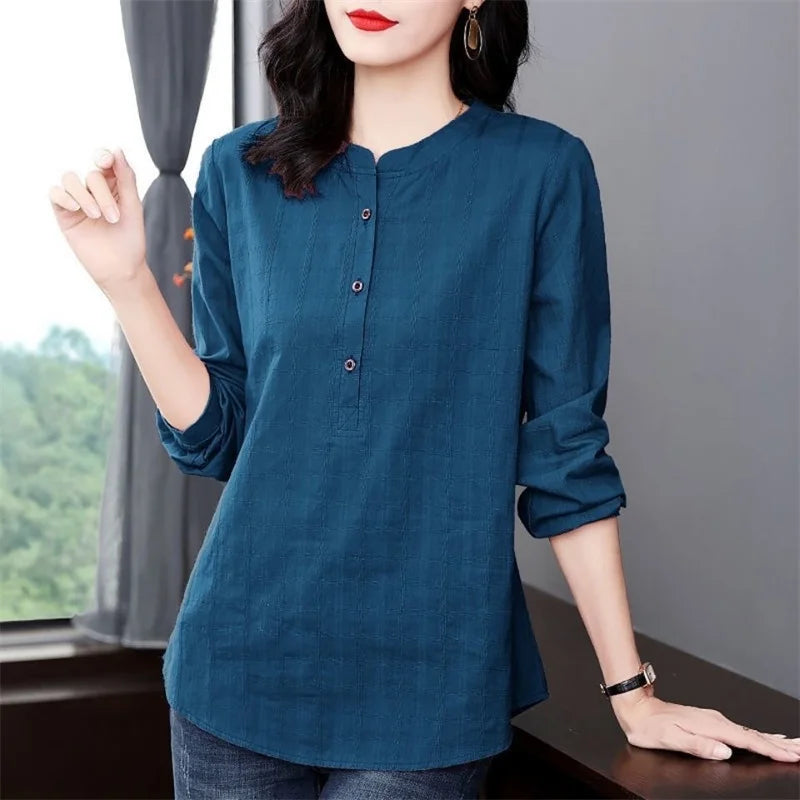 Casual Long Sleeve Stand Collar Tops