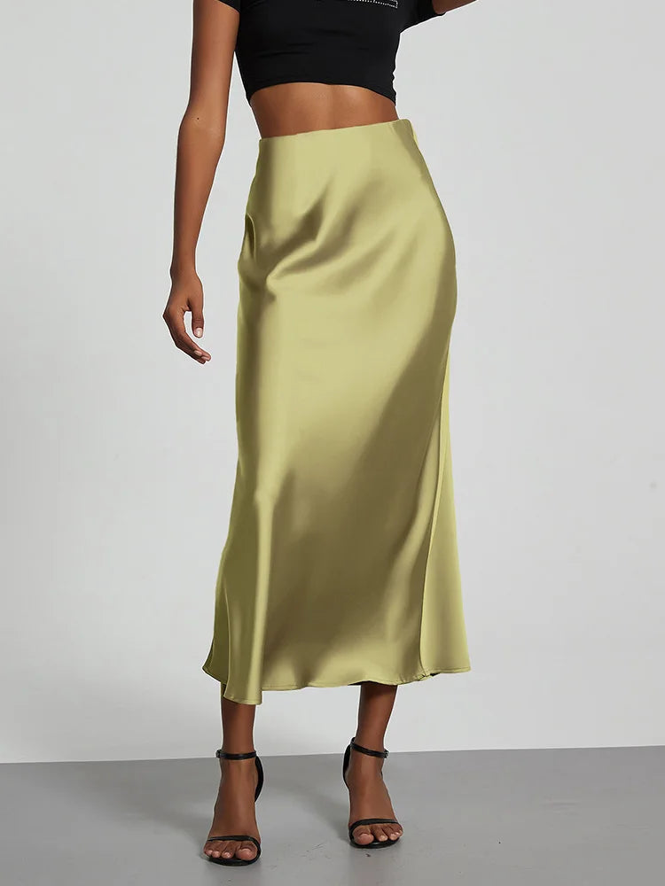 Satin Long Skirt High Waist