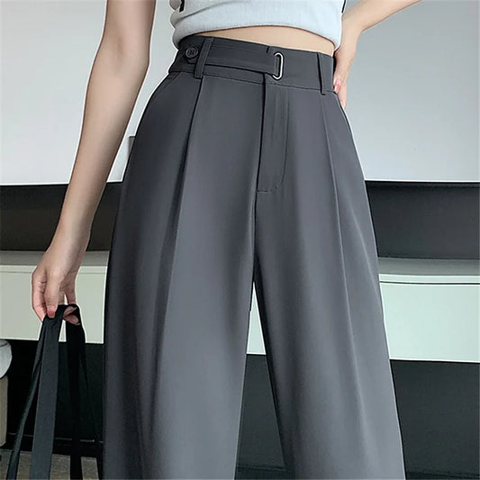 Solid Color High Waist Loose Trousers