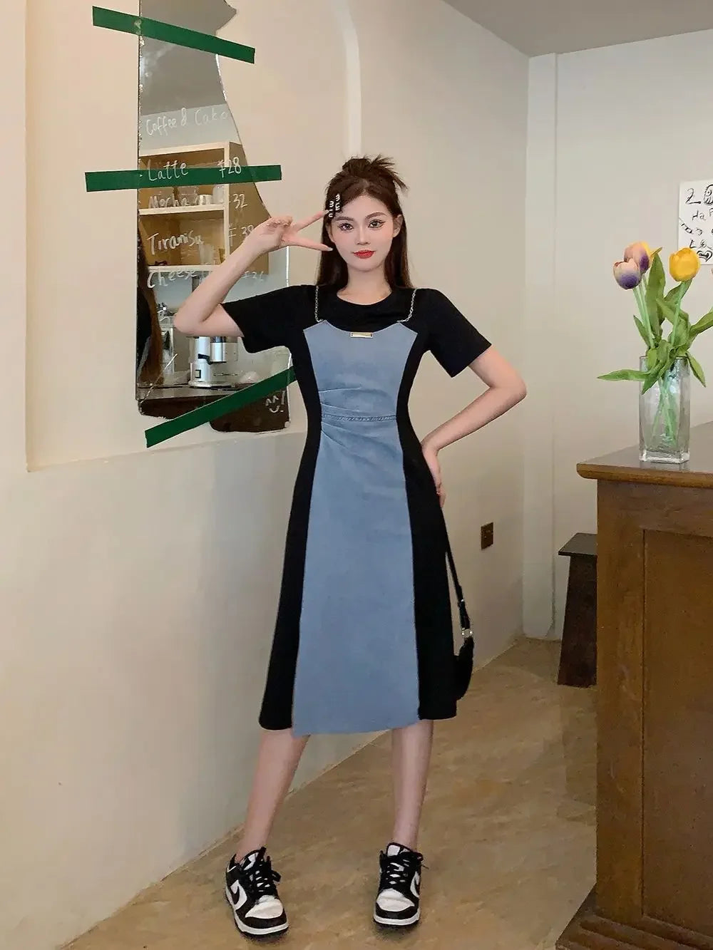 Midi Denim Dress Short Sleeve