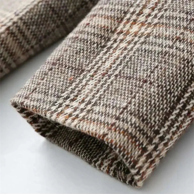 Plaid Blazer Single Breasted Elegant Ladies Coat