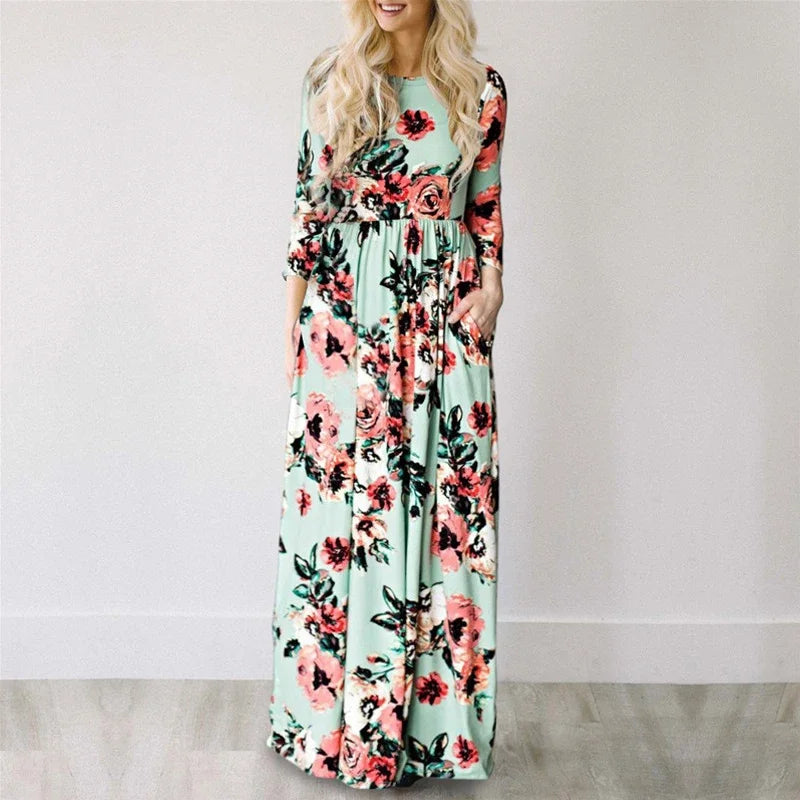 Floral Print  Short Sleeve Maxi Dress