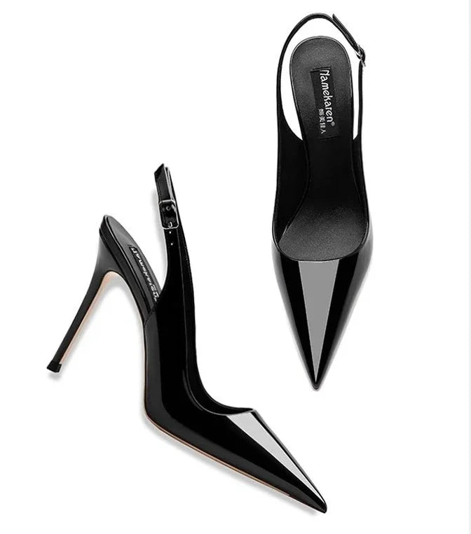 High-heeled sandals pointed tips  patent leather