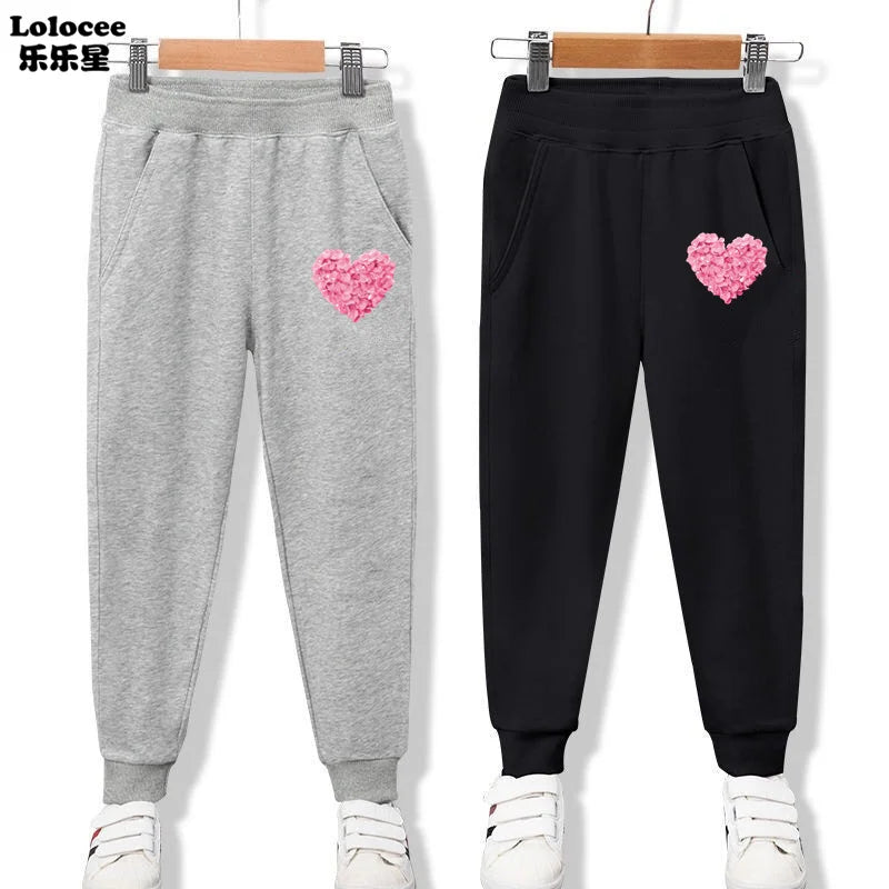 New Kids Elastic Pants Cotton Flower Heart
