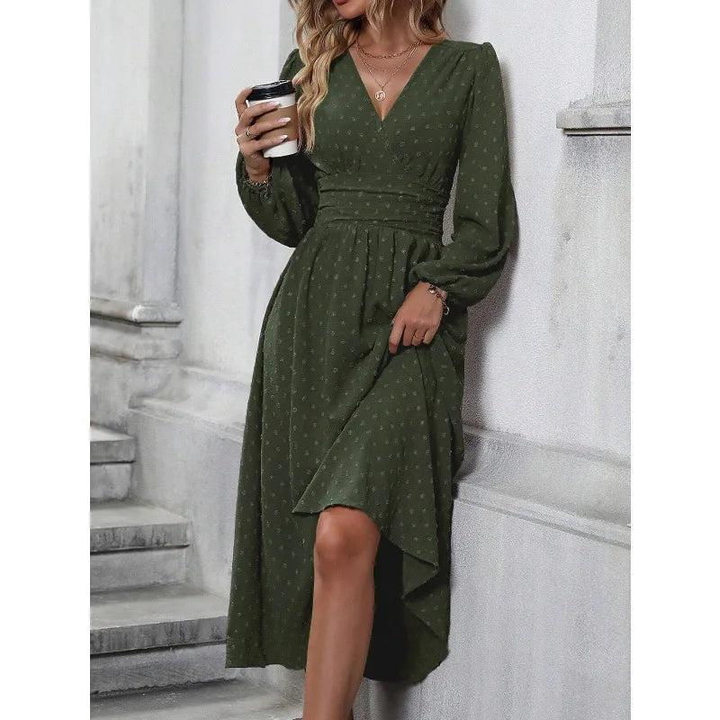 Off-Shoulder Lantern Sleeve Pleated Long Dress