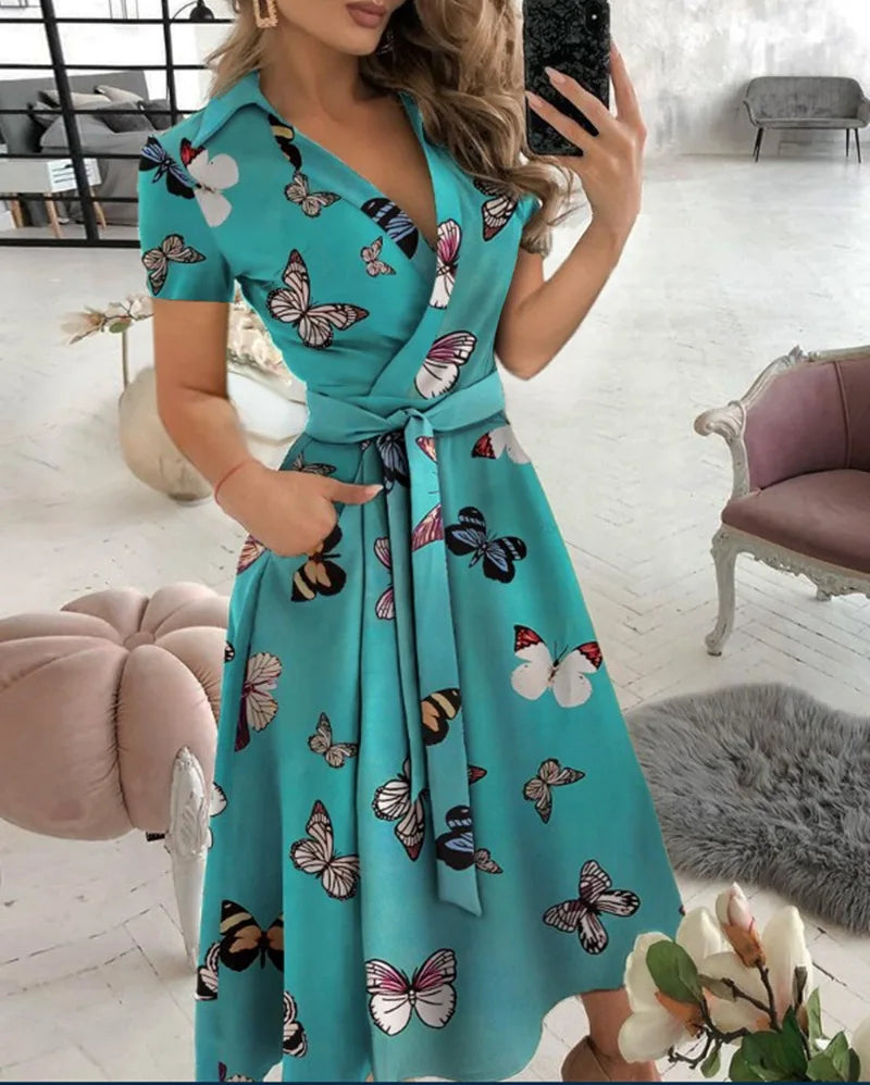 Button Up Short Sleeve Long Dress
