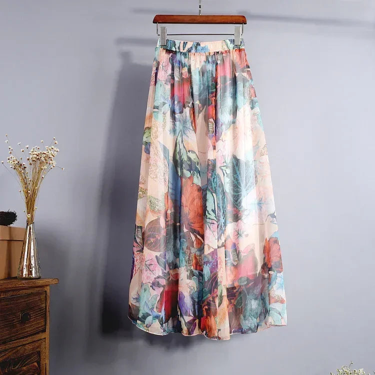 Vintage Chiffon High Waist Long Skirt