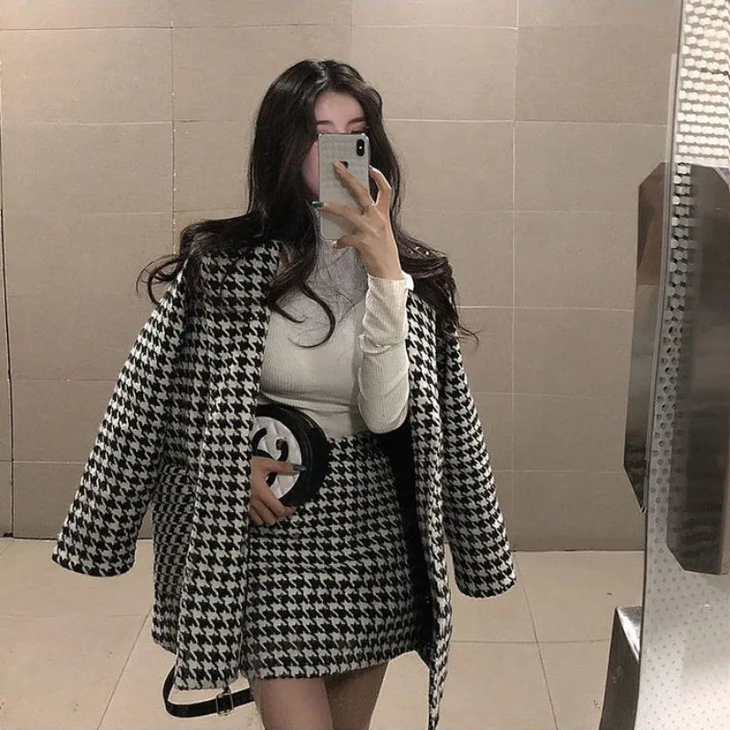 Houndstooth Suit Cotton Woolen Two-Piece Suit