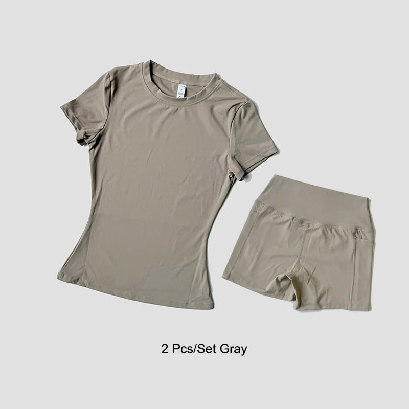 Yoga Set Seamless  Short Sleeve Crop Top