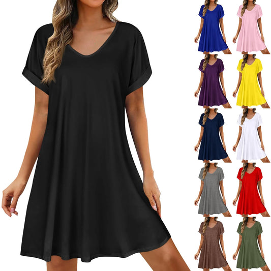 Short Sleeve T-shirt Dress Round Neck