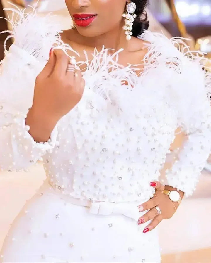 Feather Party Night Dresses High Waist