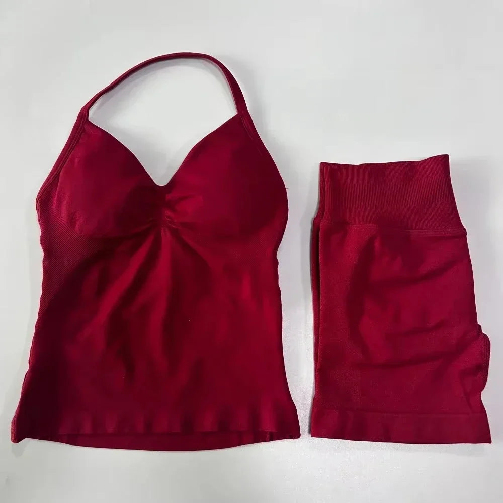 2Pcs Seamless Yoga Set  Padded Halter Tank
