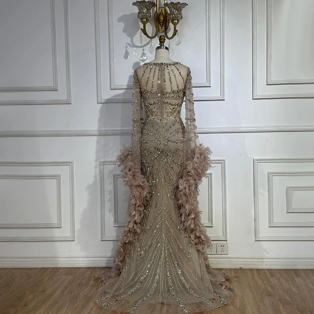 Customized Caramel Beaded Mermaid Evening Dress