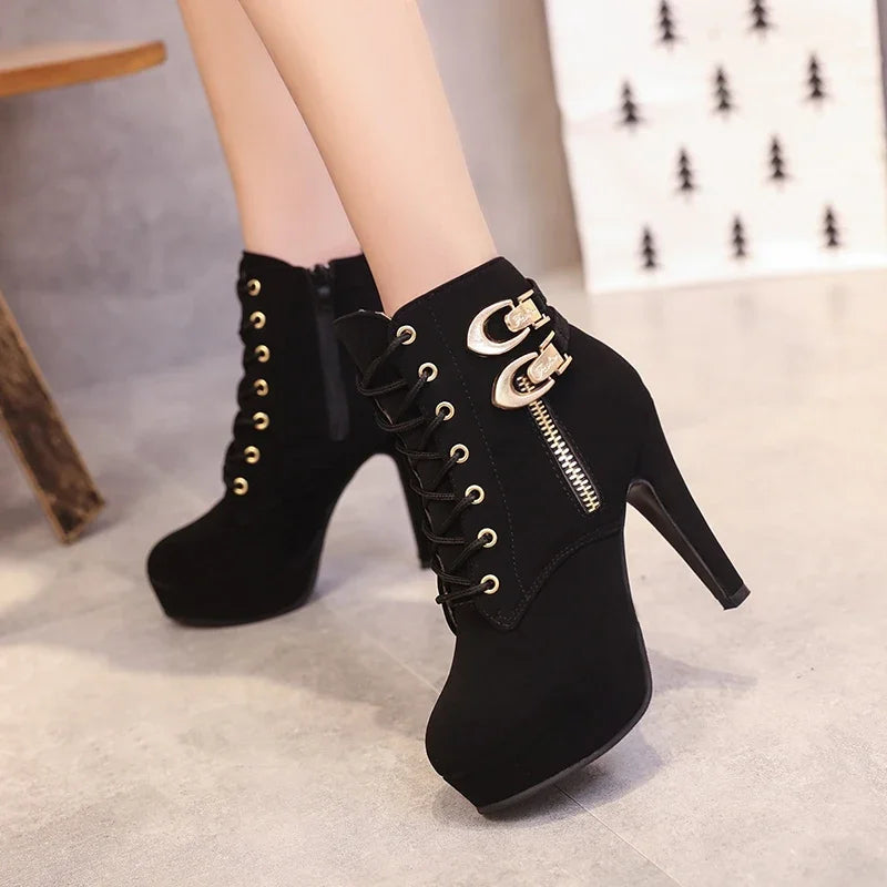 Plus Size Ankle Boots Platform High Heels
