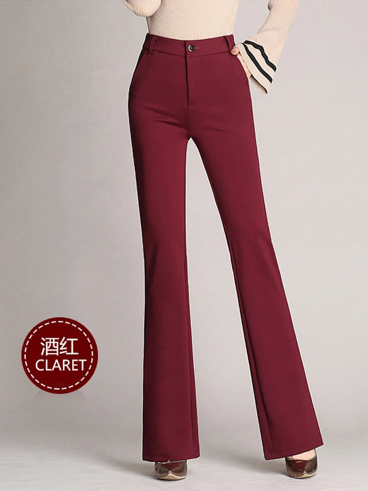 Casual Front Zipper Flared Pants High Waist