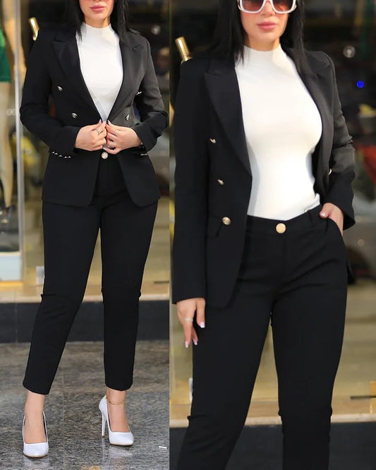 2pcs Long Sleeve Blazer Jacket Pencil Pants