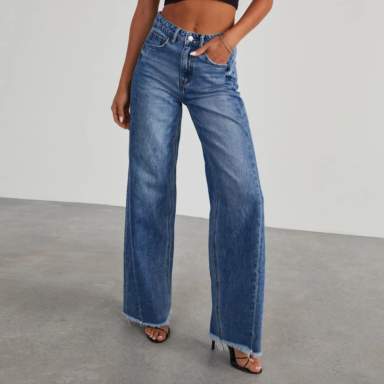 High-waisted Straight-leg Wide-leg Pants