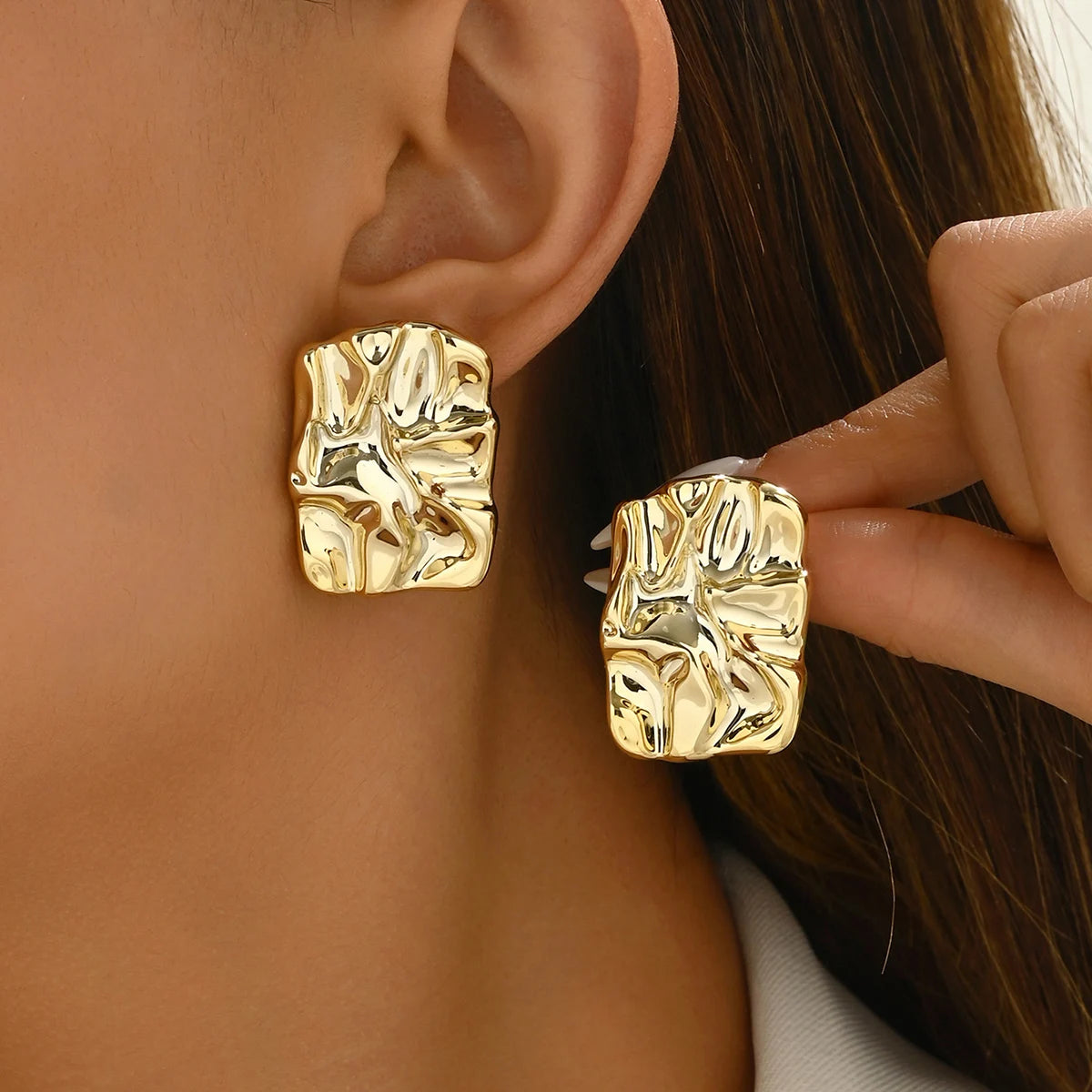 Geometric Irregular Metallic Color Earrings for Women