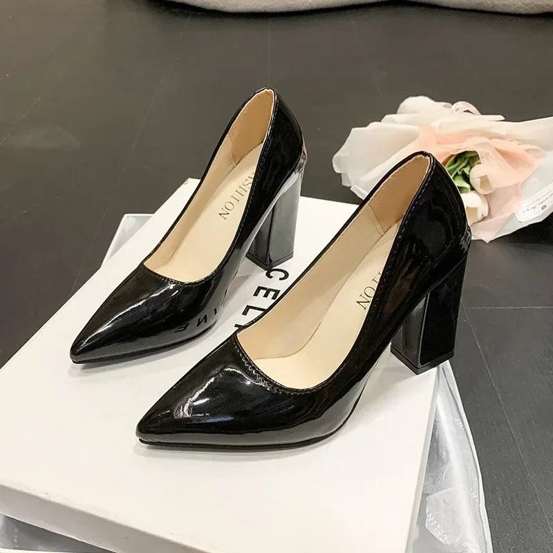 Square Heels Pumps Patent Leather