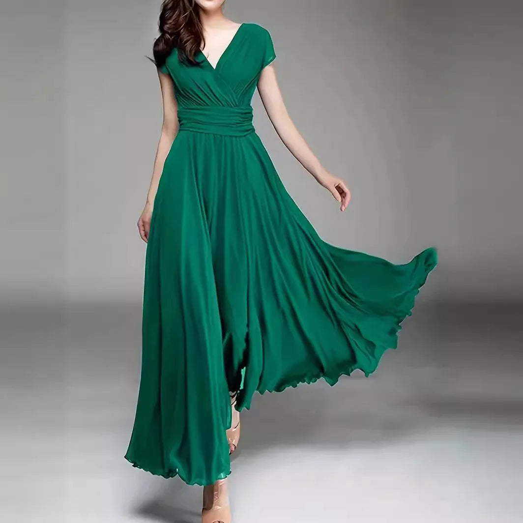 Short-Sleeved Chiffon Evening Dress, Party Dress,