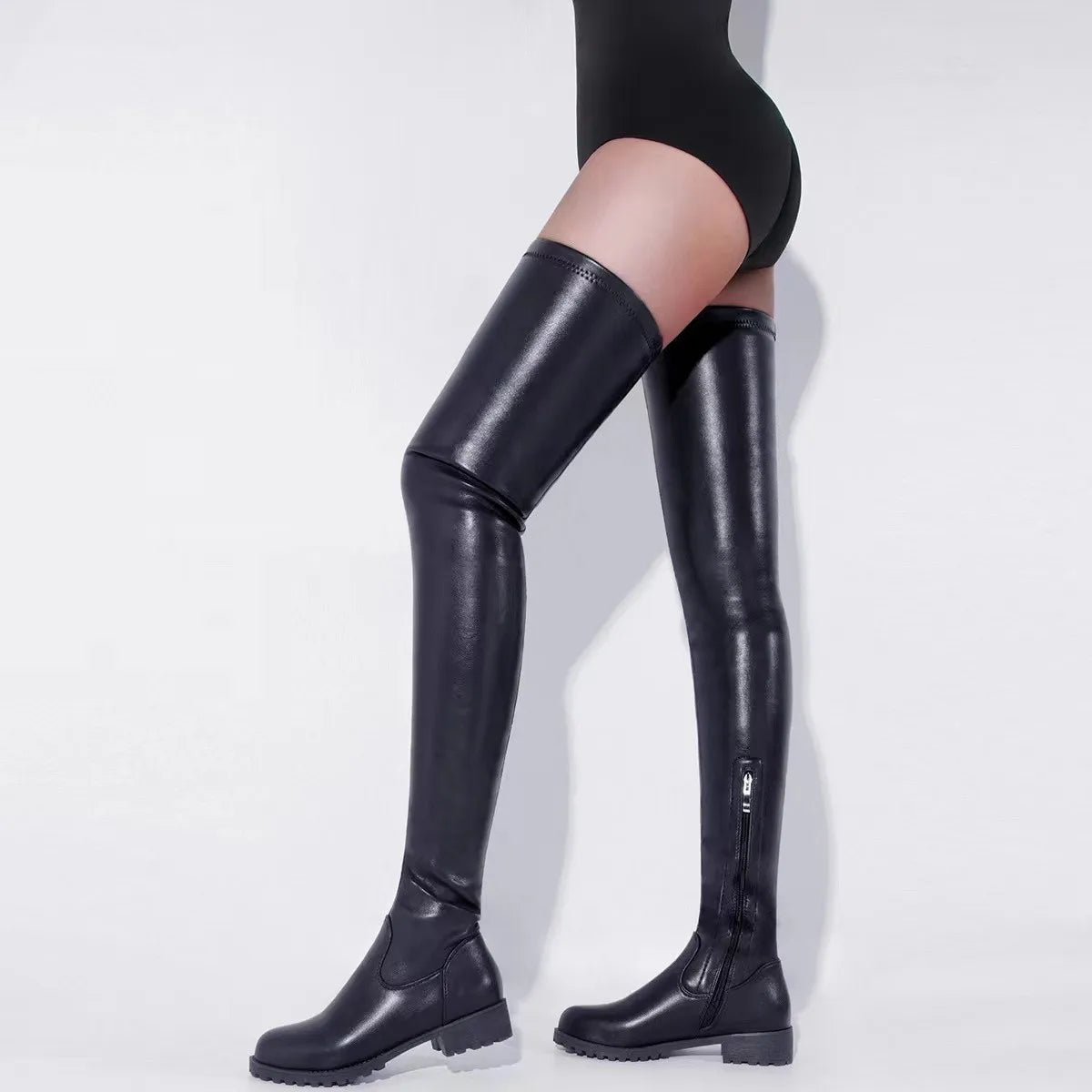 Boots Over-the-knee Side Zipper  Plus Size