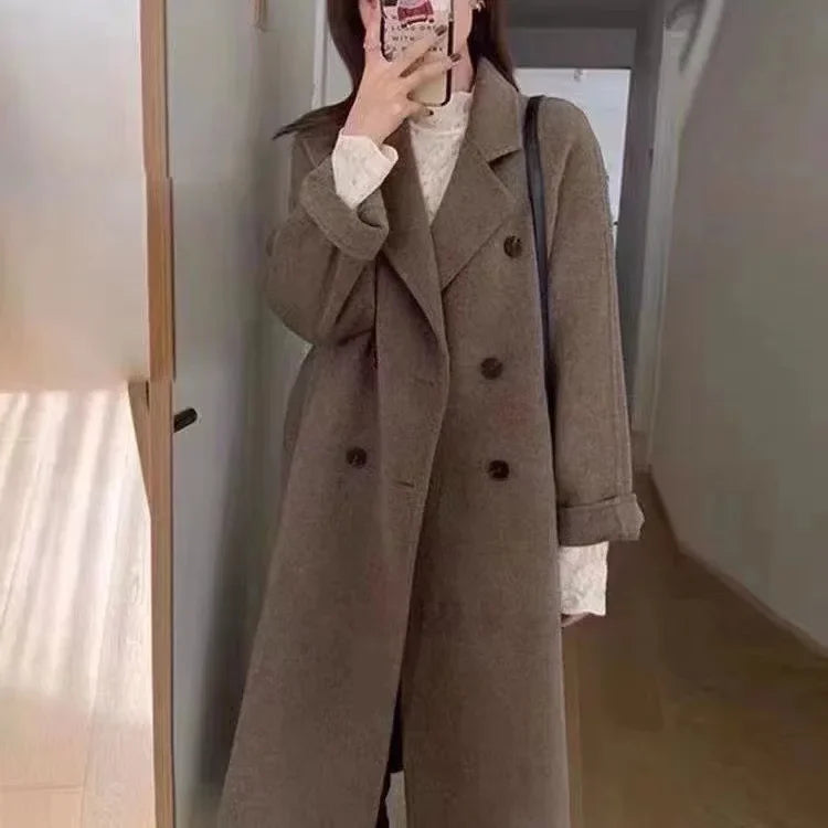 Woolen Coat Medium Length Thick Hepburn Style