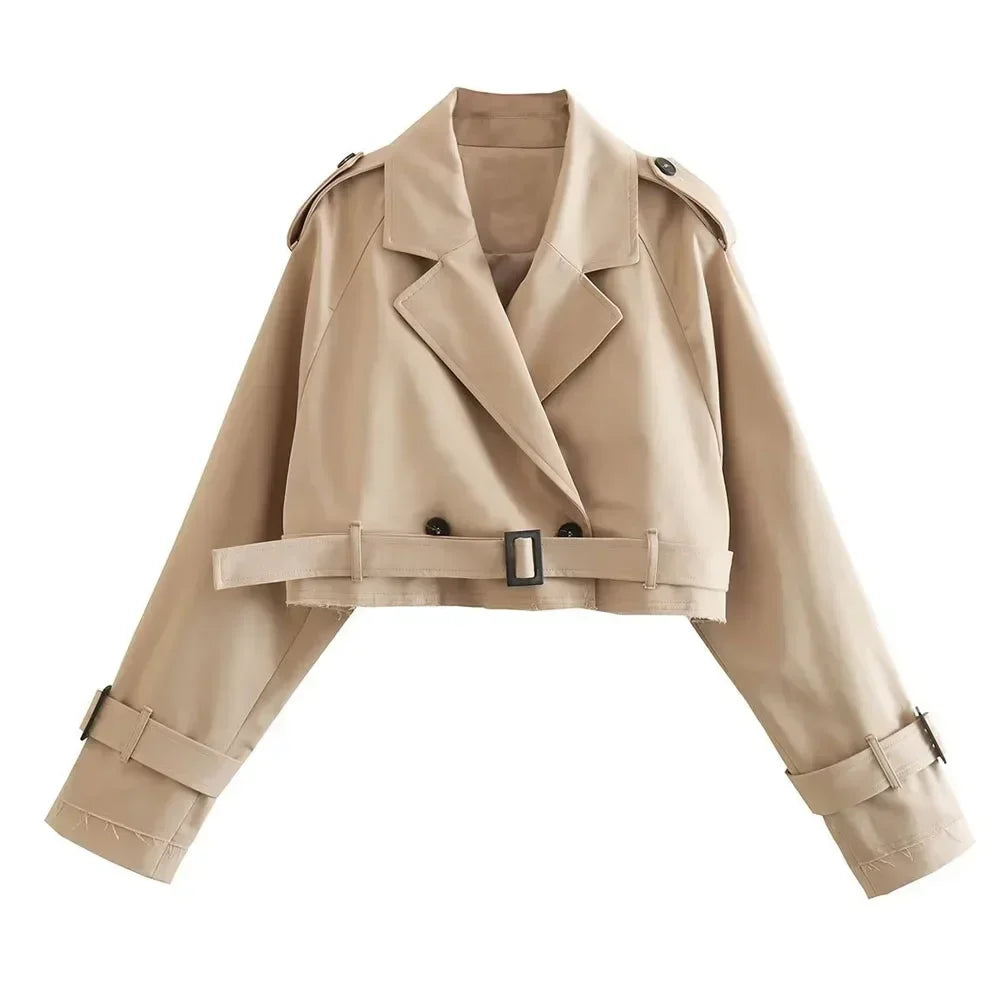 Cropped Long Sleeve Double Breasted Trench Coat