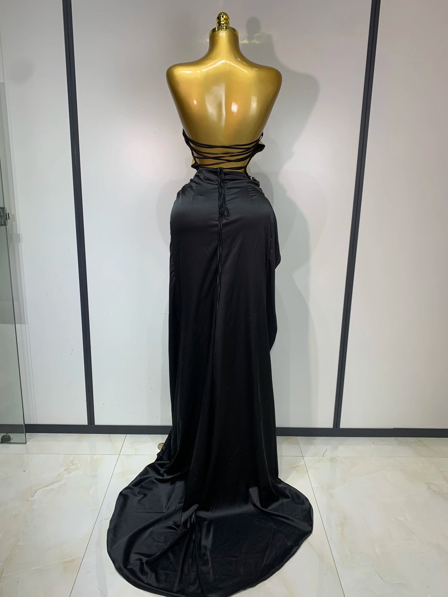 Gold Color Sexy Laced-up Tops  Elegant Dress