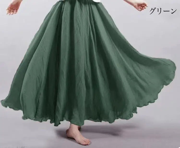 Cotton Linen Dress Elastic Waist Long Skirts
