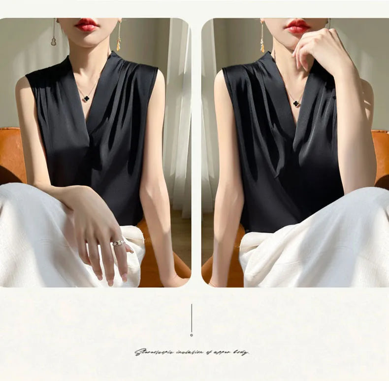 Solid Color Satin Blouse