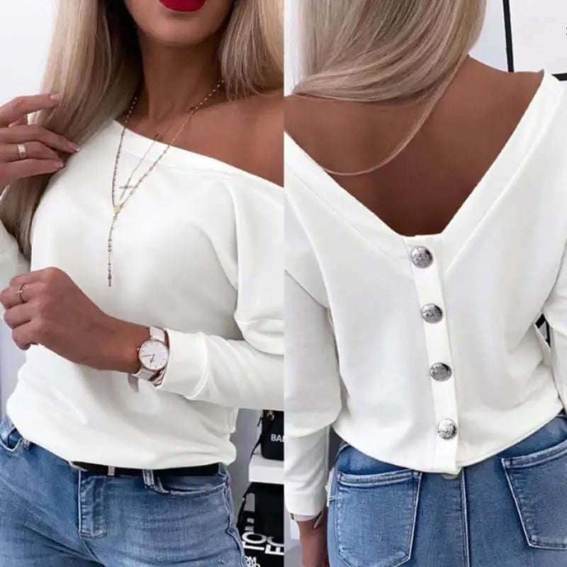 Long Sleeve Chic Back Buttons Pullovers