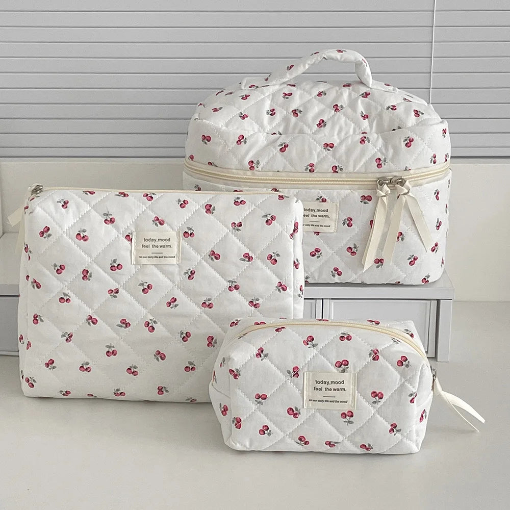 Cherry Tote Cosmetic Toiletry 3 PIECES